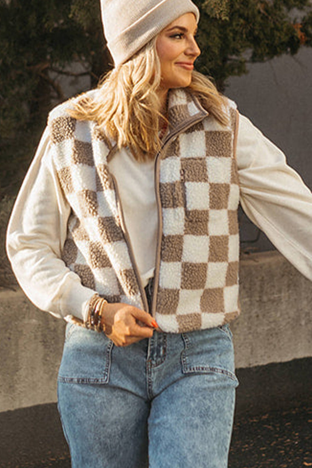 Sleeveless Jacket | Checkerboard Design | For WOMEN