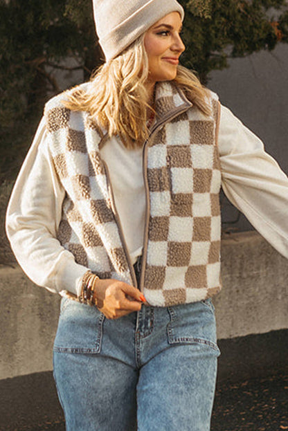Sleeveless Jacket | Checkerboard Design | For WOMEN